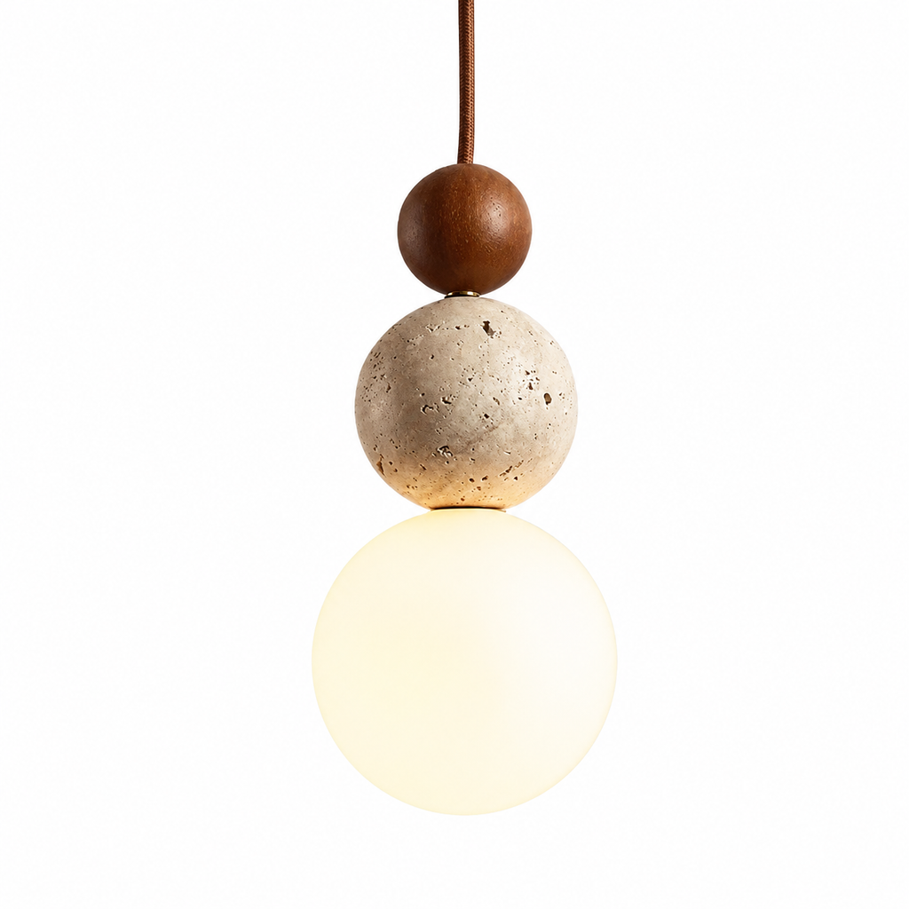 Travertine, wood and glass bedside pendant light by BROKLEN – view 10