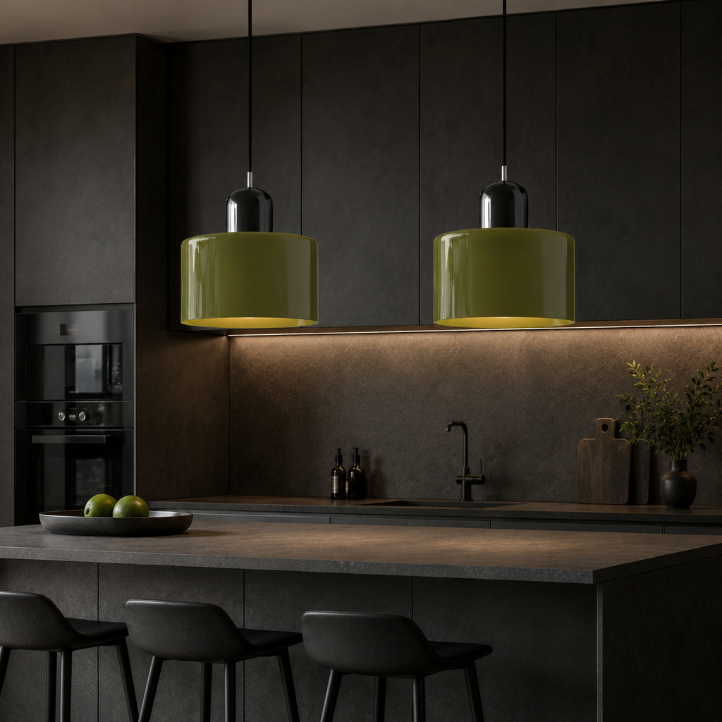 Coloured glass cylinder kitchen pendant – view 2