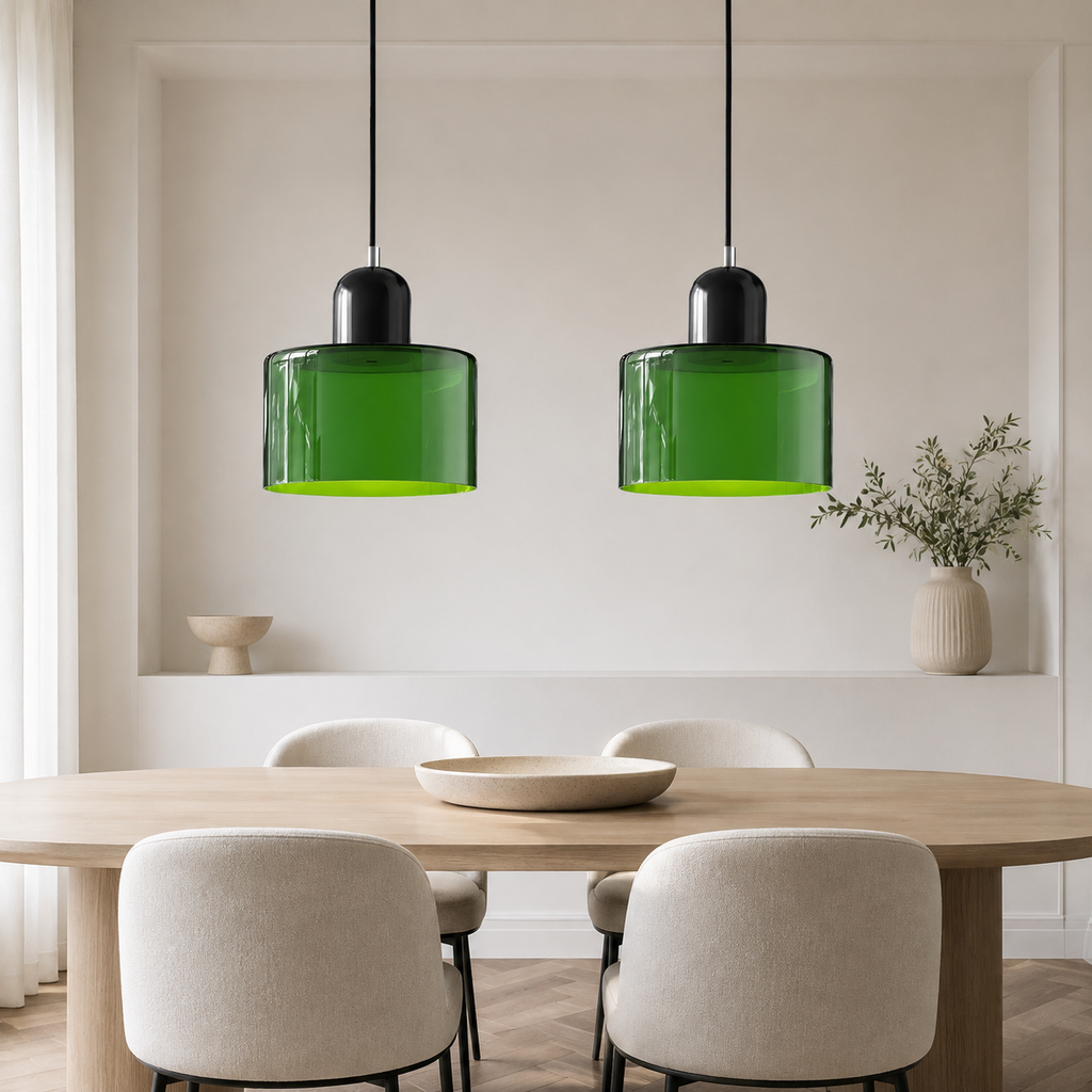 Coloured glass cylinder kitchen pendant – view 3