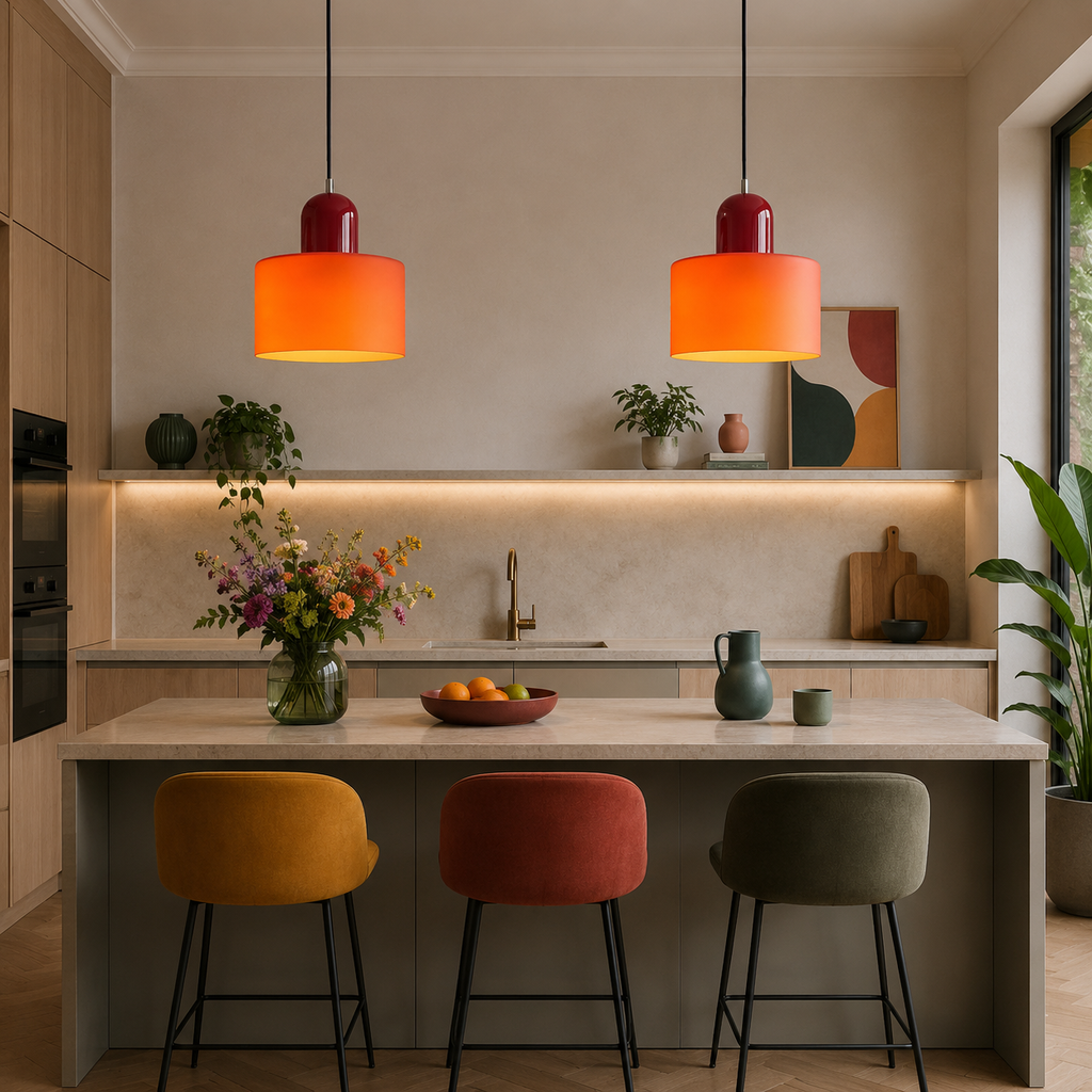 Coloured glass cylinder kitchen pendant – view 10