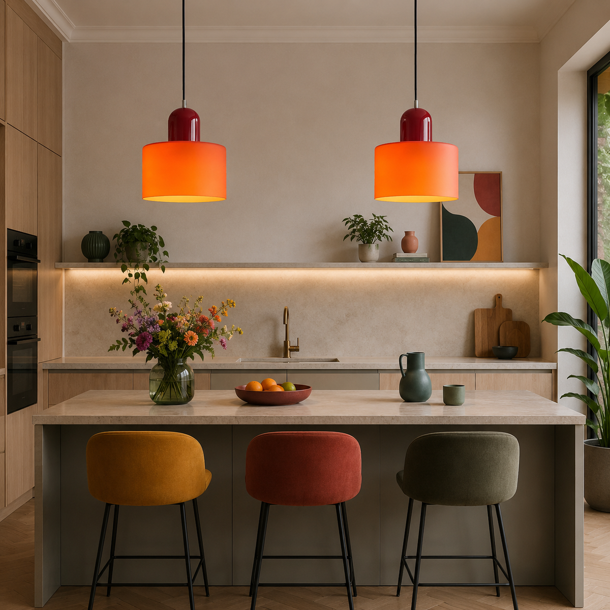 Coloured glass cylinder kitchen pendant – view 10