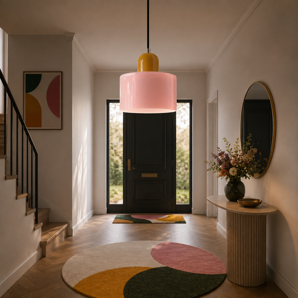 Coloured glass cylinder kitchen pendant – view 7