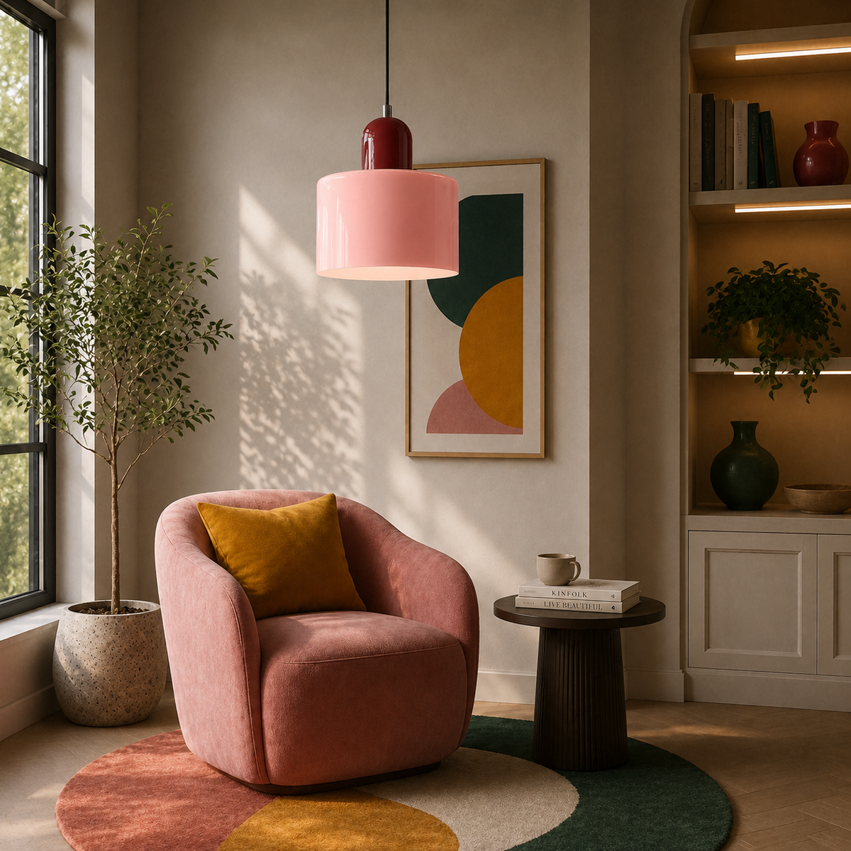 Retro Coloured Glass Cylinder Pendant Light – Kitchen Island Hanging Light