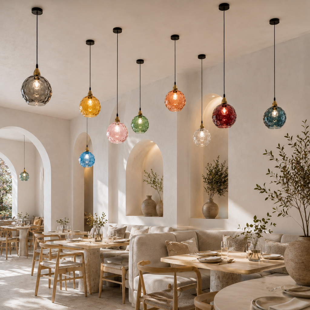 Modern glass globe LED pendant light in Nordic colours by BROKLEN – view 2
