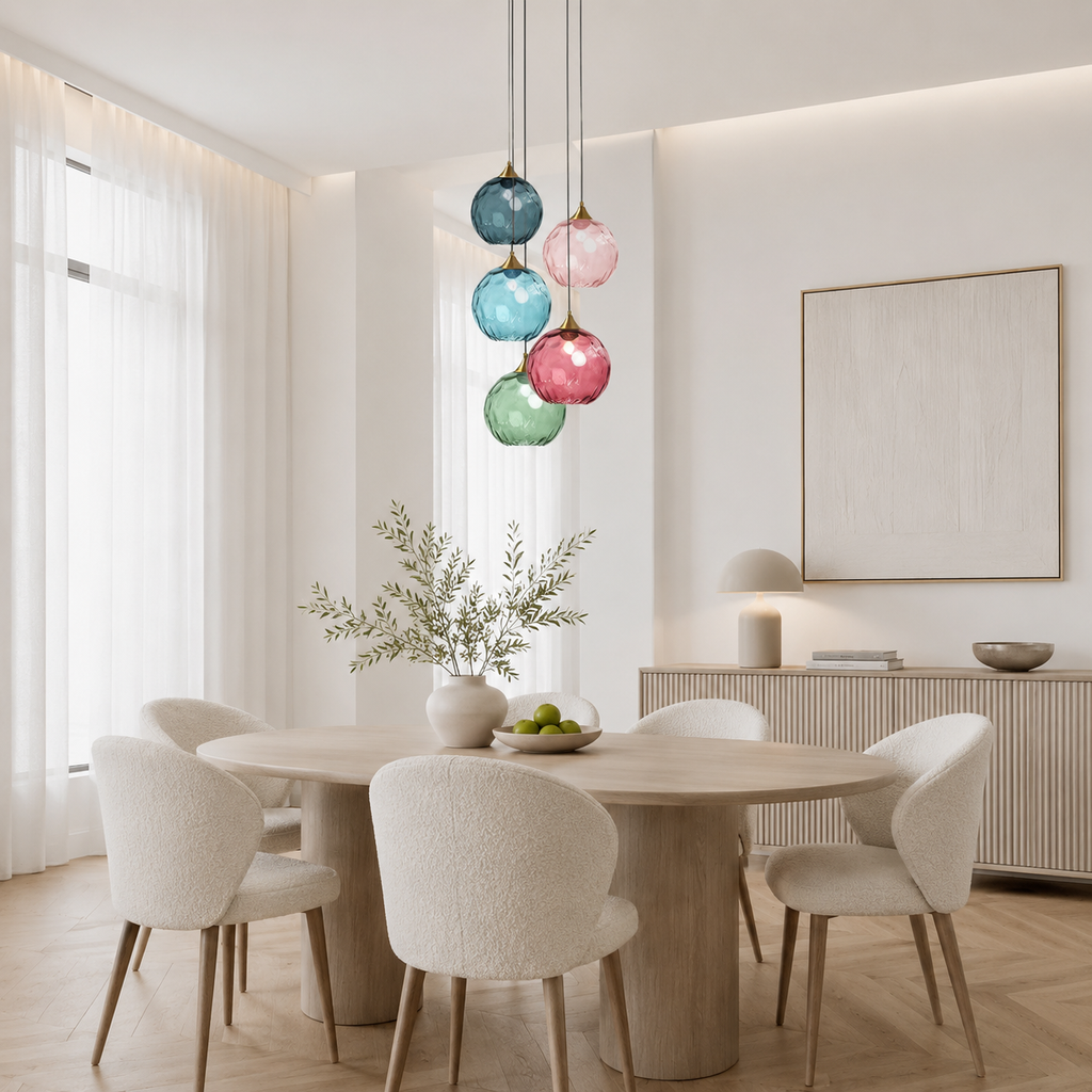 Modern glass globe LED pendant light in Nordic colours by BROKLEN – view 3