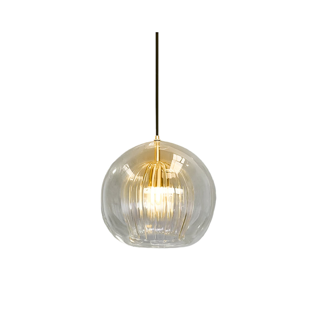 Ribbed glass globe pendant light in smoke grey, clear and cognac by BROKLEN – view 11