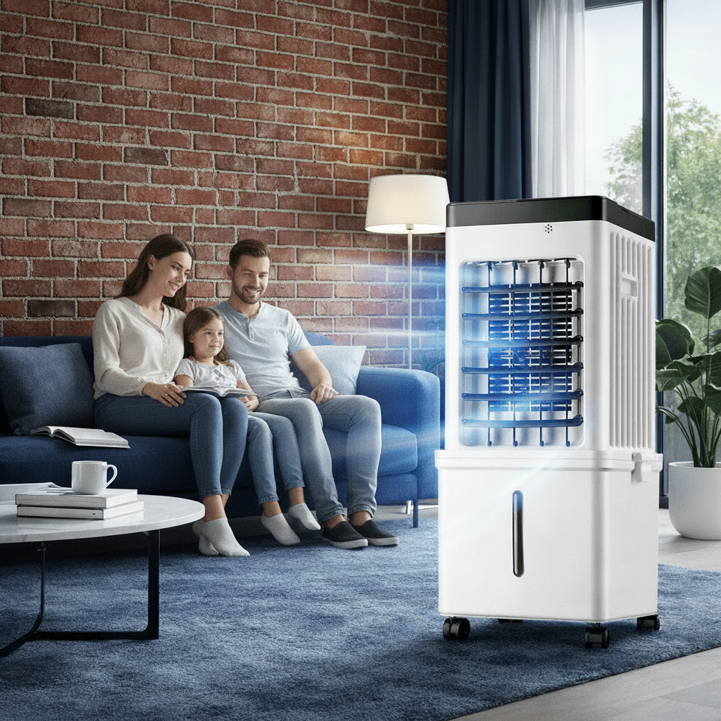 Compact hoseless 3-in-1 evaporative air cooler by BROKLEN – view 4
