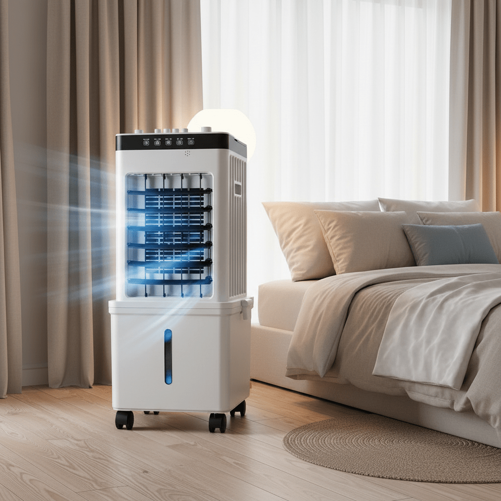 3-in-1 portable evaporative air cooler on wheels by BROKLEN – view 2