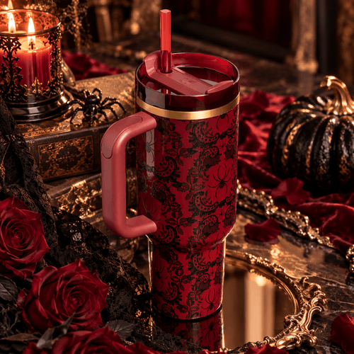 Crimson Lace Spider Tumbler - red Halloween tumbler, view 2