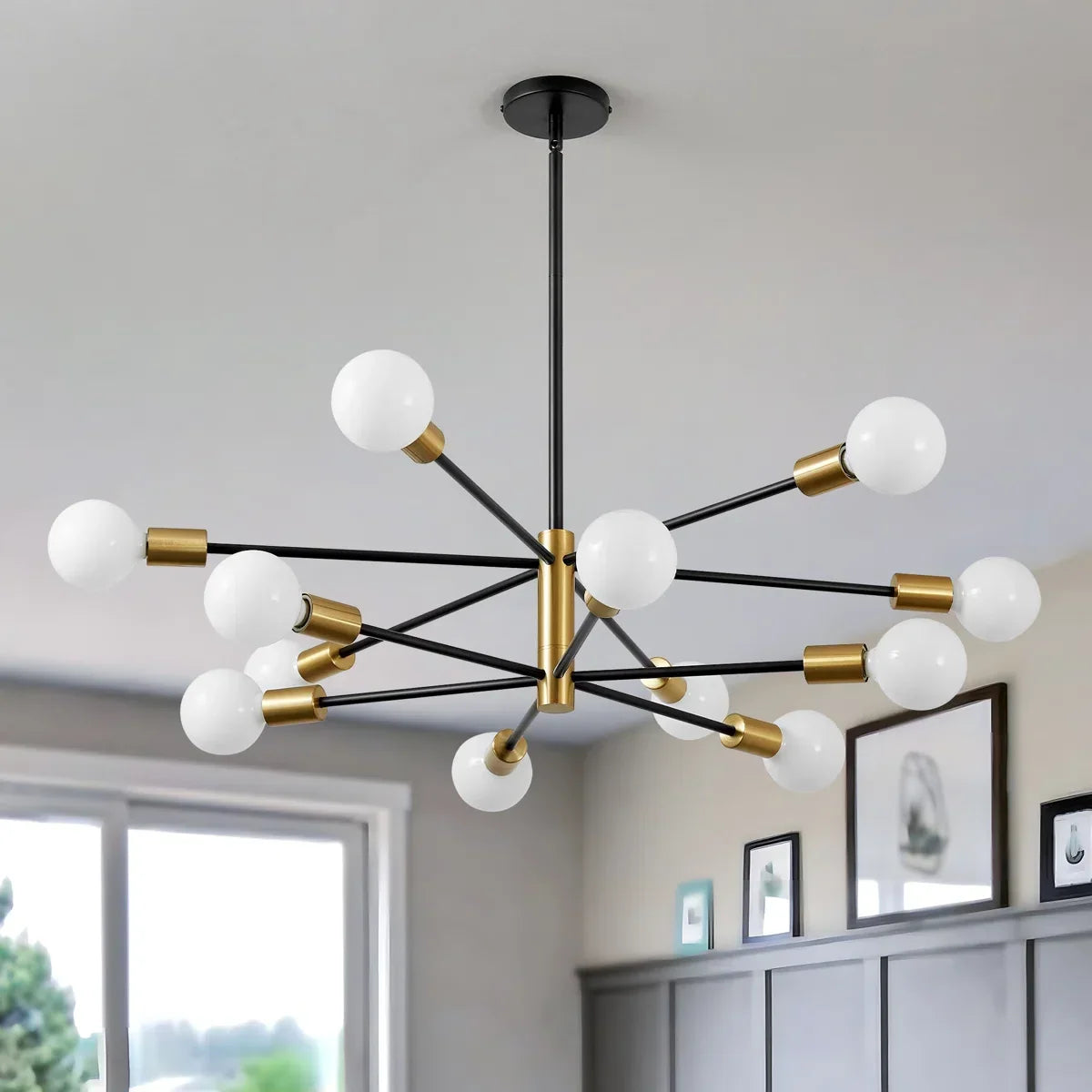 12-light Sputnik chandelier with frosted globe shades by BROKLEN – view 7