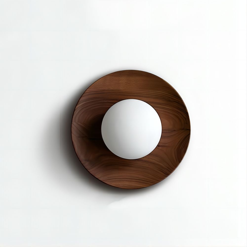 Round wooden wall light with frosted globe shade by BROKLEN – view 12