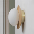 Round wooden wall light with frosted globe shade by BROKLEN – view 2