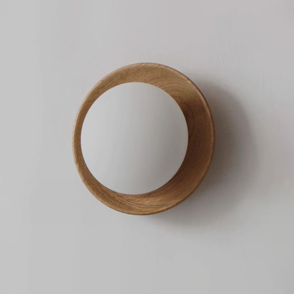 Round wooden wall light with frosted globe shade by BROKLEN – view 9