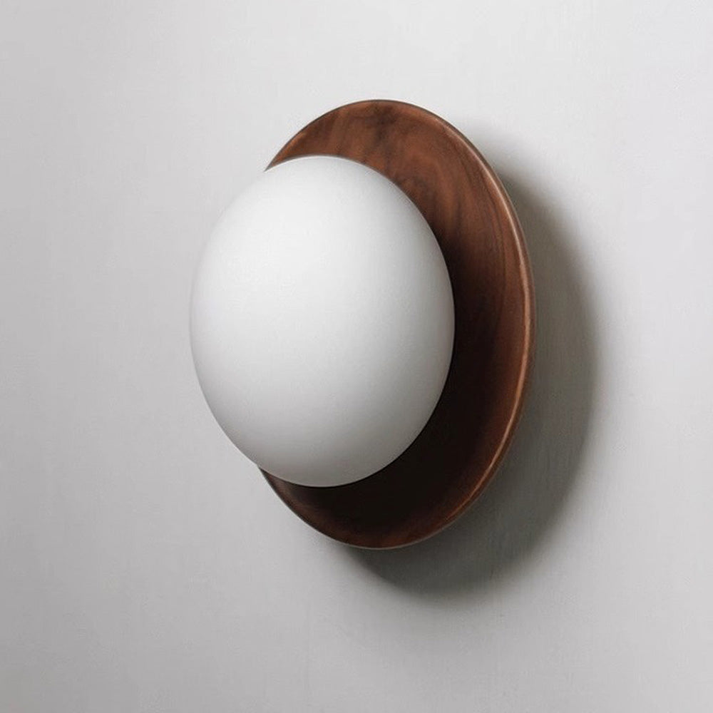 Round wooden wall light with frosted globe shade by BROKLEN – view 10