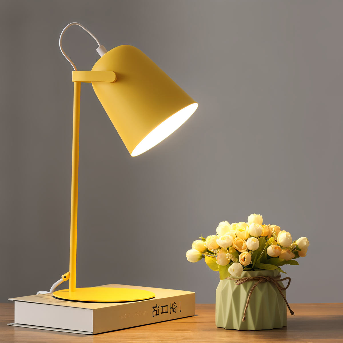 Matte desk lamp with adjustable cone shaped shade by BROKLEN