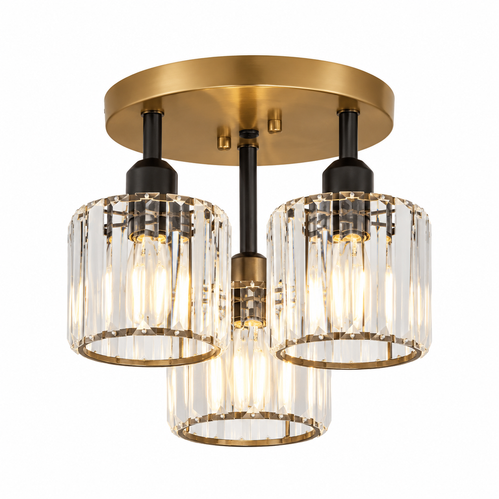 3-Light Glass Rod Ceiling Light – Crystal Flush Mount, E27
