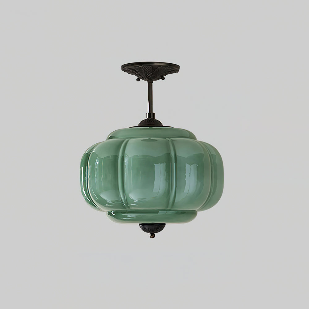 Vintage glass semi flush ceiling light in gold and black by BROKLEN – view 8
