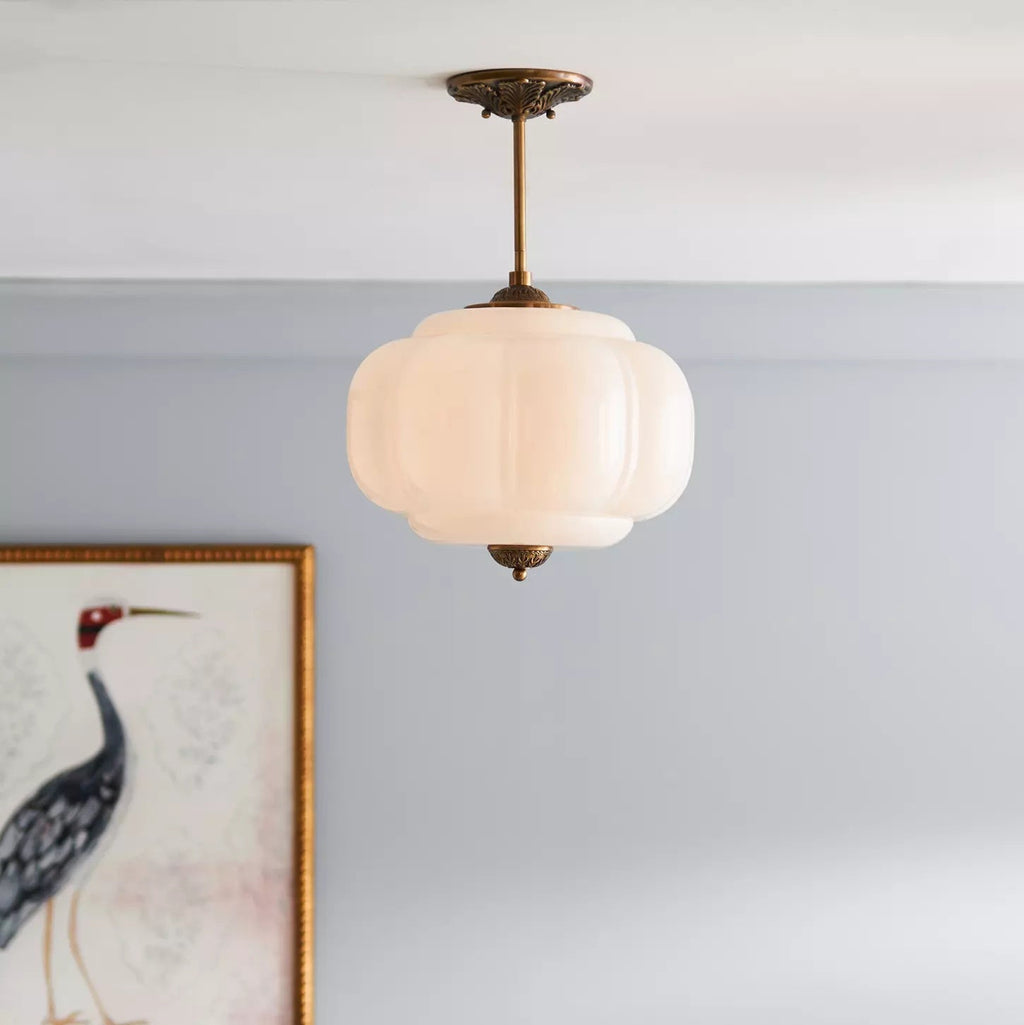 Vintage glass semi flush ceiling light in gold and black by BROKLEN