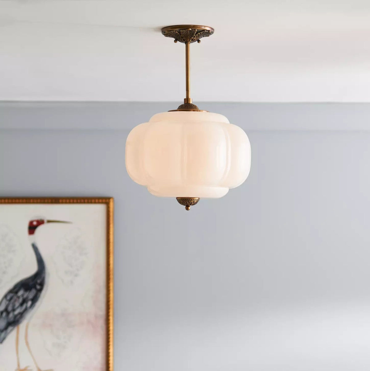 Vintage glass semi flush ceiling light in gold and black by BROKLEN
