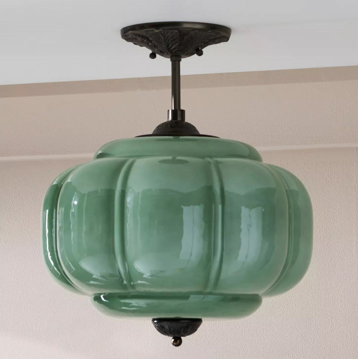 Vintage glass semi flush ceiling light in gold and black by BROKLEN – view 15