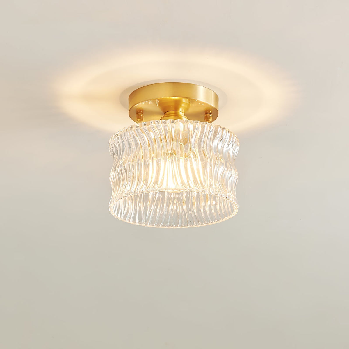 Vintage clear glass ceiling light with brass detailing by BROKLEN – view 7