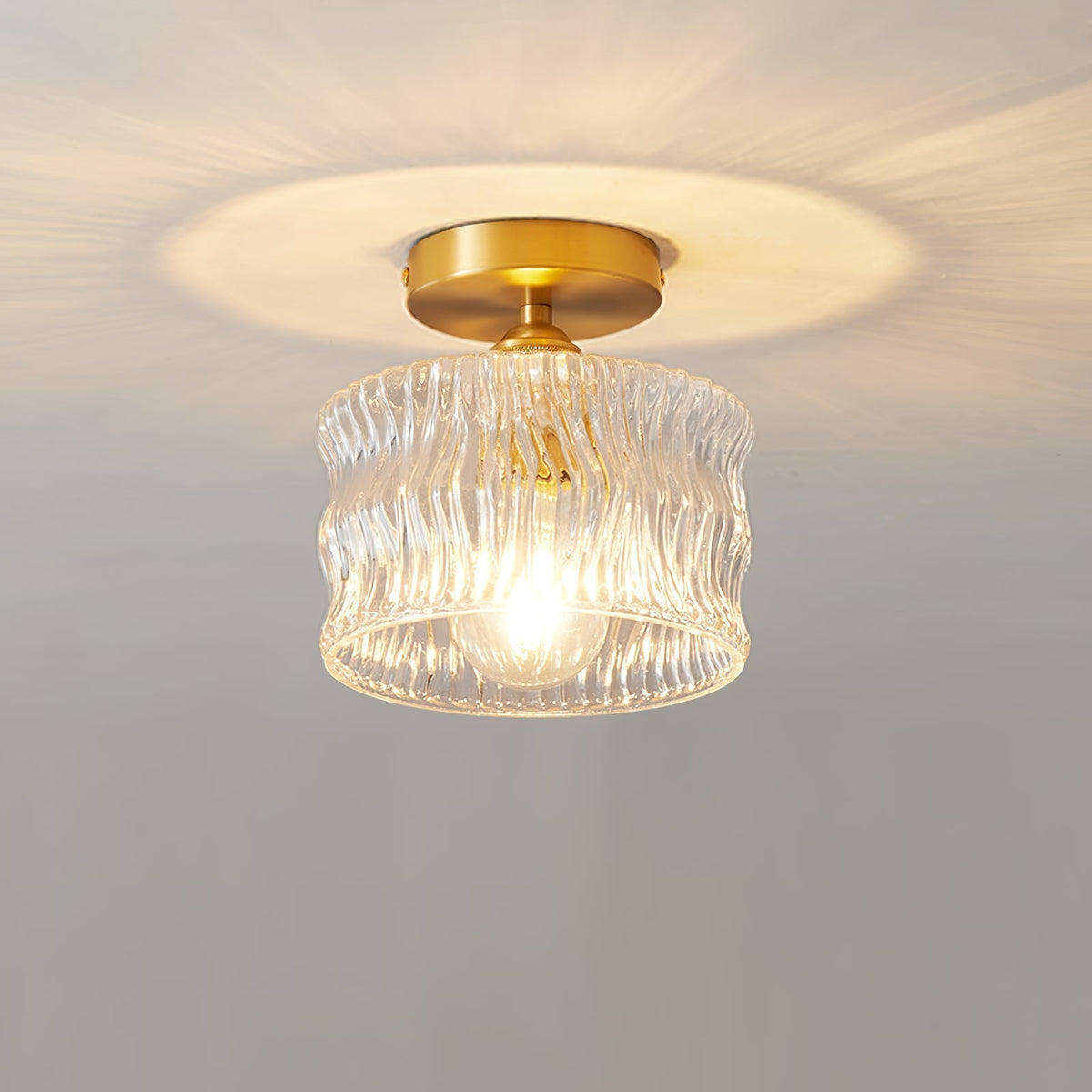Vintage clear glass ceiling light with brass detailing by BROKLEN – view 8