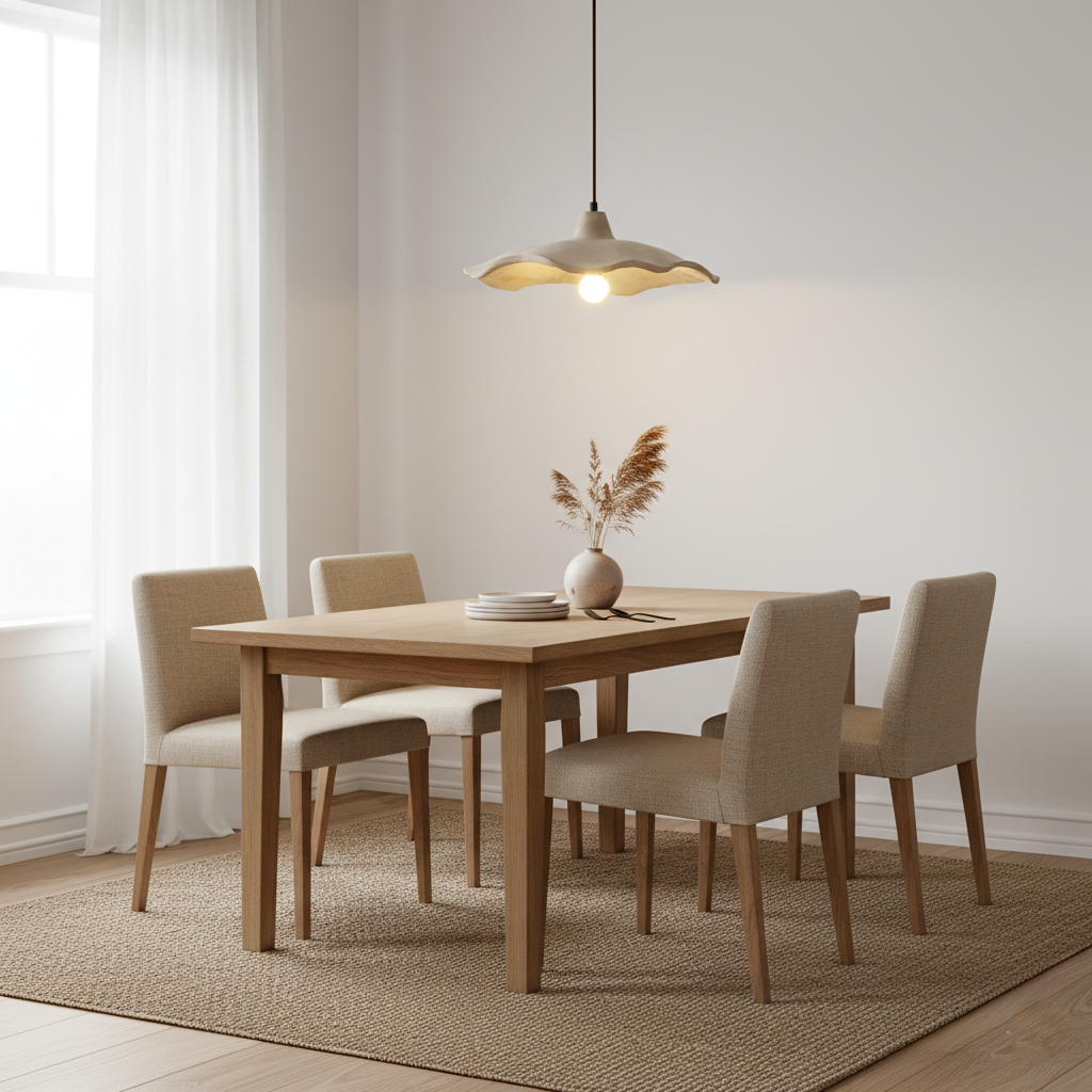 Flower-shaped cement pendant light – wabi-sabi ceiling light by BROKLEN – view 3