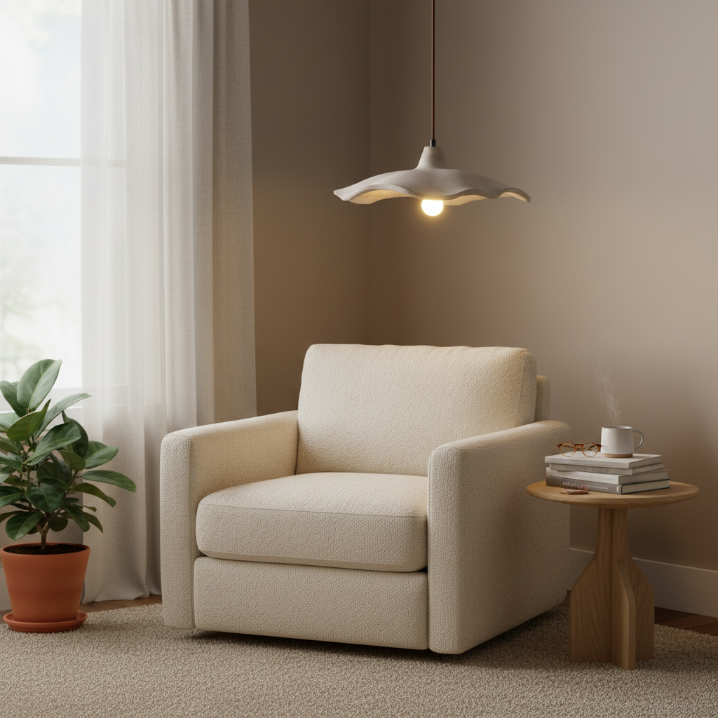 Flower-shaped cement pendant light – wabi-sabi ceiling light by BROKLEN – view 6