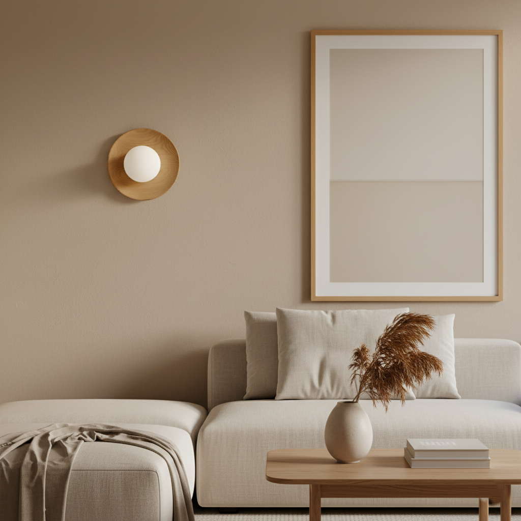 Nordic wood-tone round LED wall light by BROKLEN – view 9