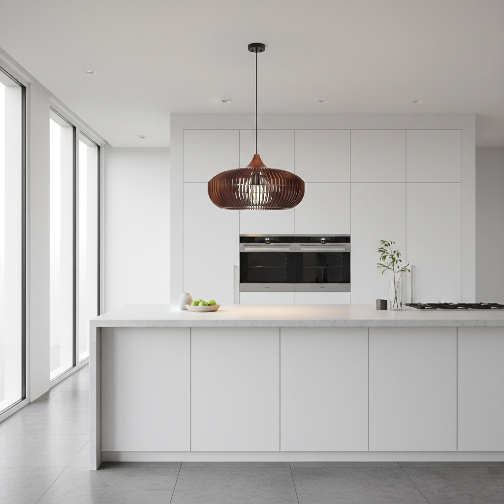 Japandi wooden slatted pendant light in oak by BROKLEN – view 5