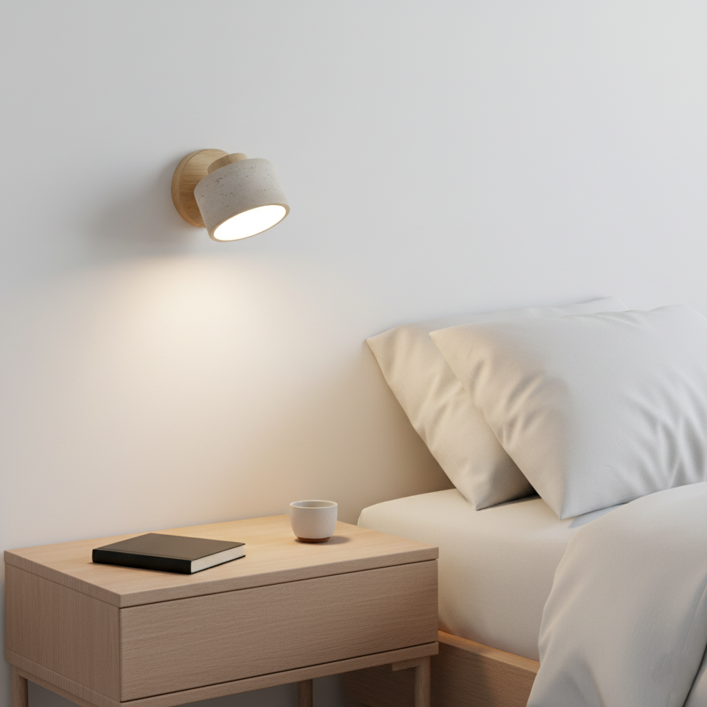 Minimalist adjustable travertine wall light – bedside reading lamp by BROKLEN – view 8