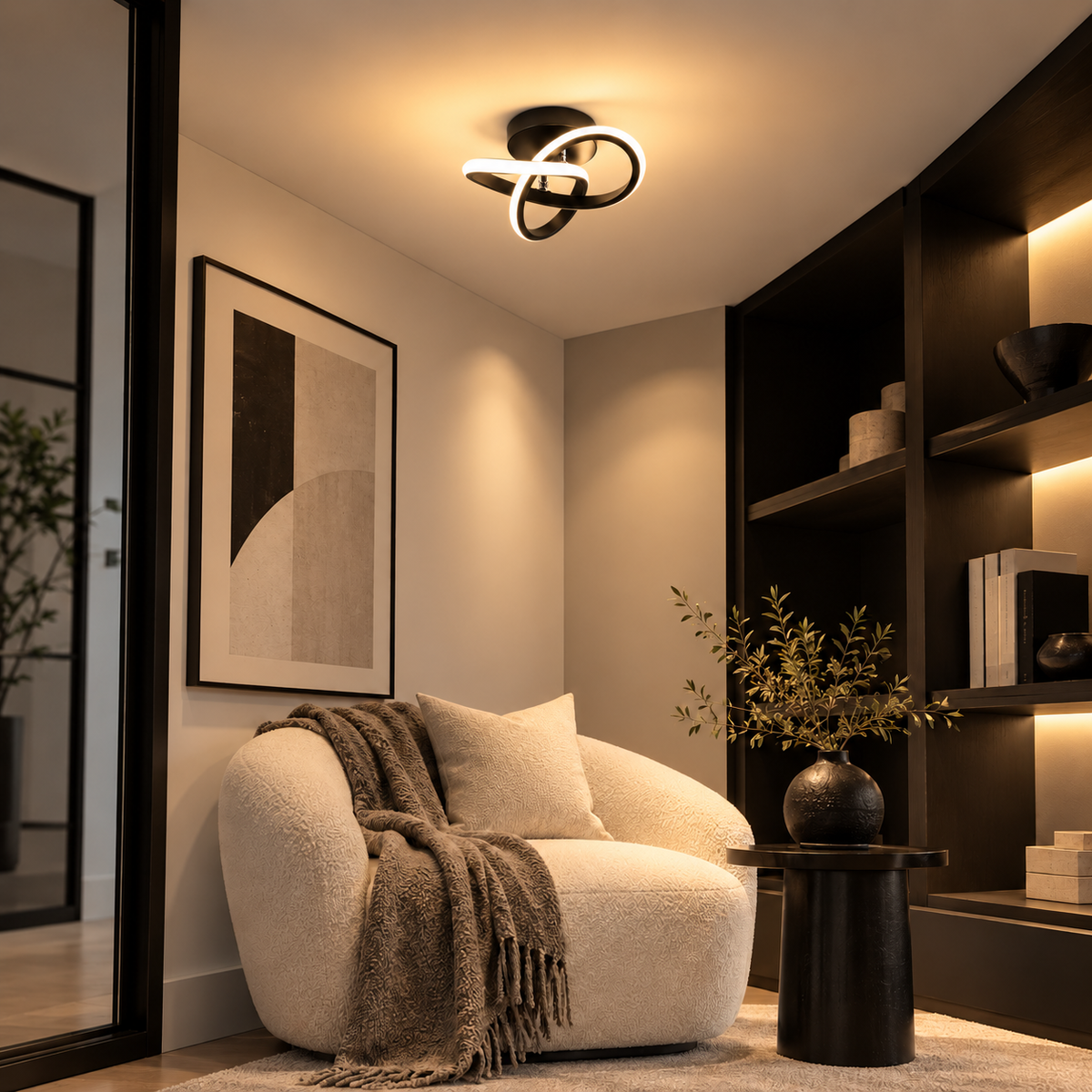 Twisted ring LED ceiling light black or white – view 4