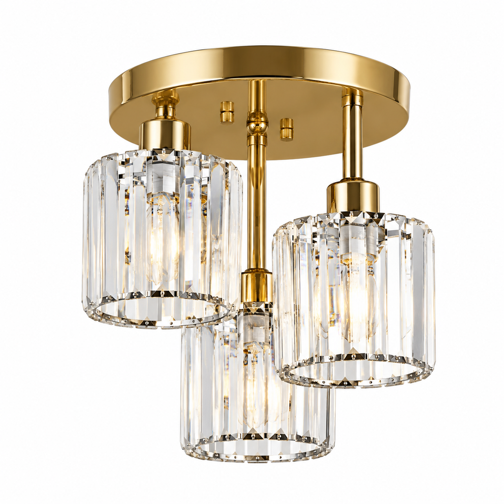 3-Light Glass Rod Ceiling Light – Crystal Flush Mount, E27