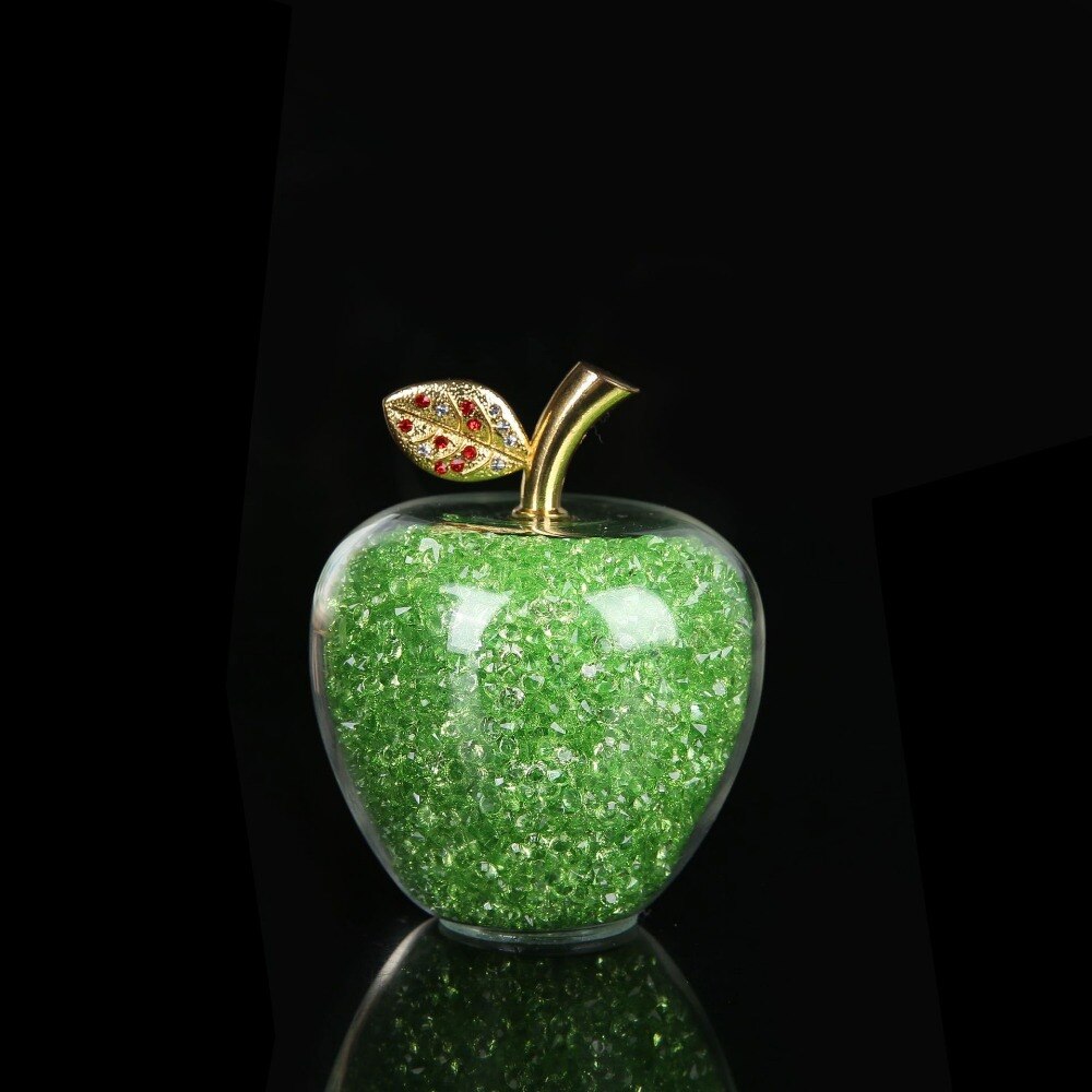 Sparkling crystal apple ornament with golden leaf by BROKLEN – view 8