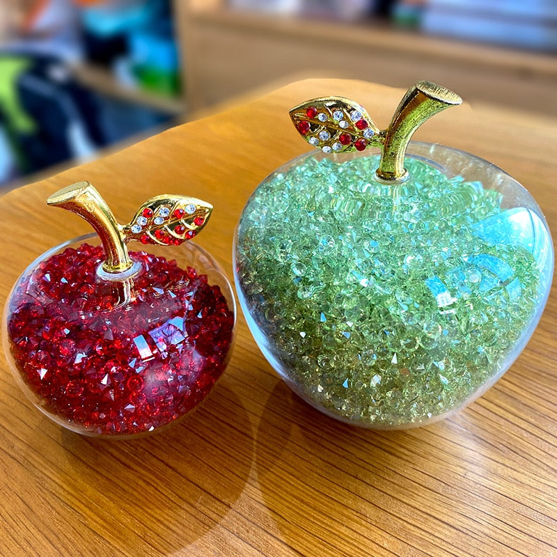 Sparkling crystal apple ornament with golden leaf by BROKLEN – view 4