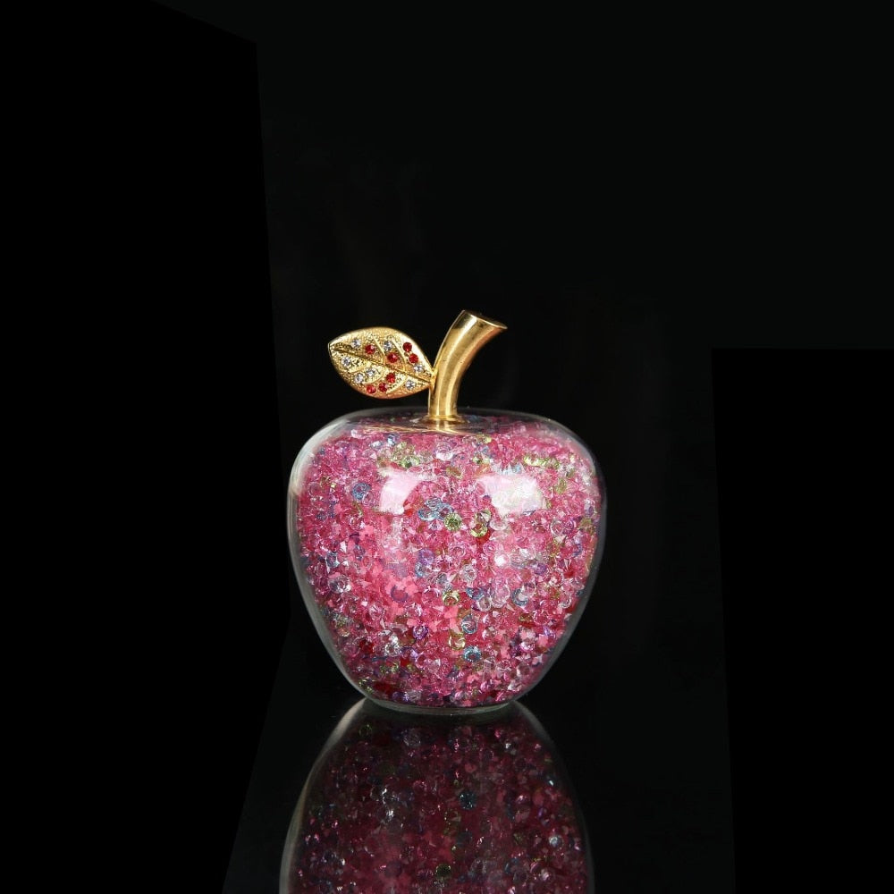 Sparkling crystal apple ornament with golden leaf by BROKLEN – view 10