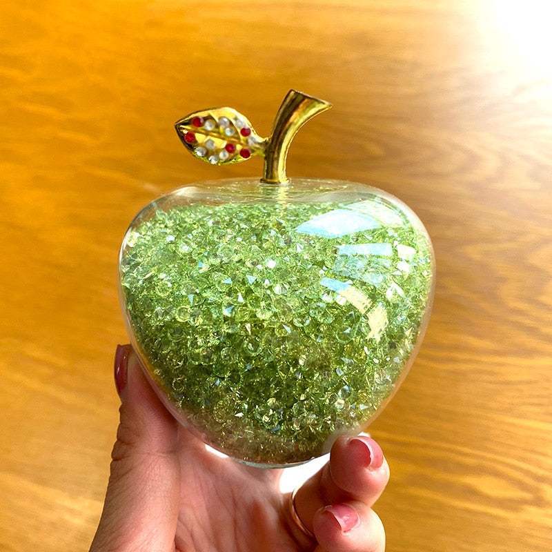 Sparkling crystal apple ornament with golden leaf by BROKLEN – view 5
