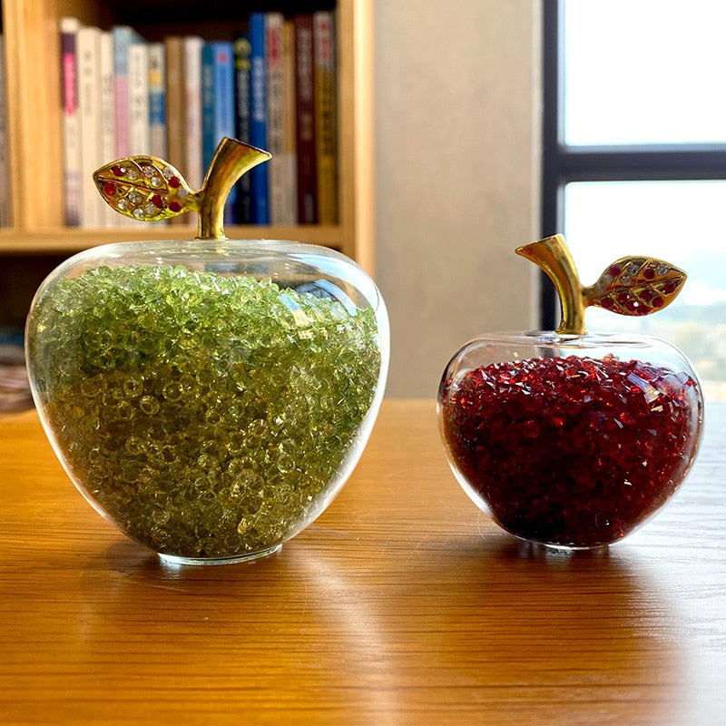 Sparkling crystal apple ornament with golden leaf by BROKLEN – view 3