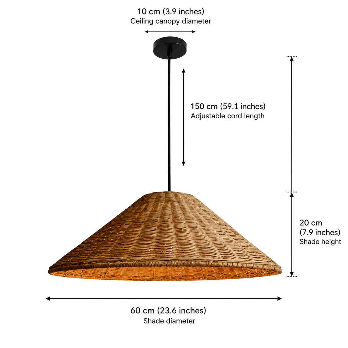 Japandi handwoven rattan pendant light in natural and brown by BROKLEN – view 12