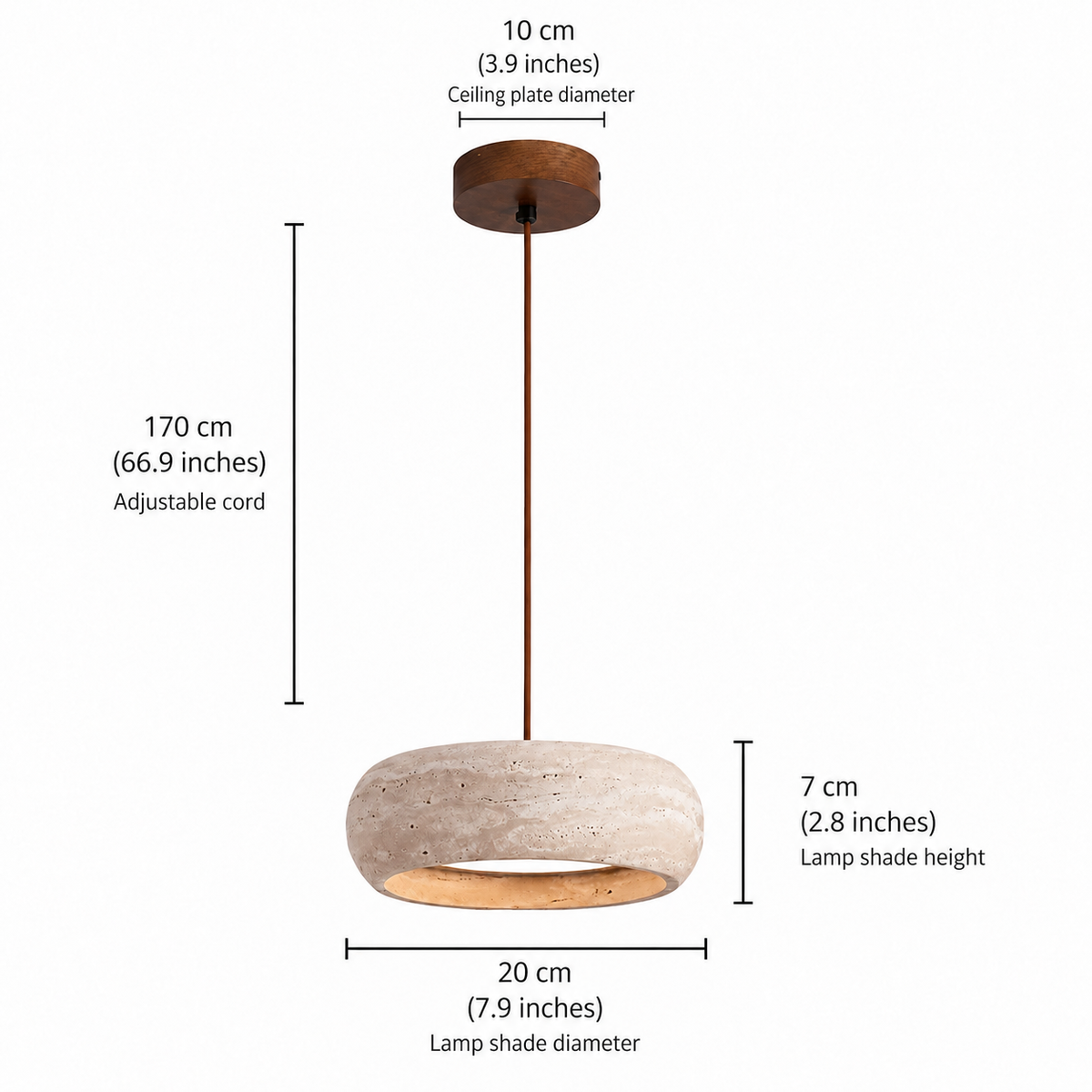 Wabi-sabi travertine pendant light – cylinder stone hanging light by BROKLEN – view 17