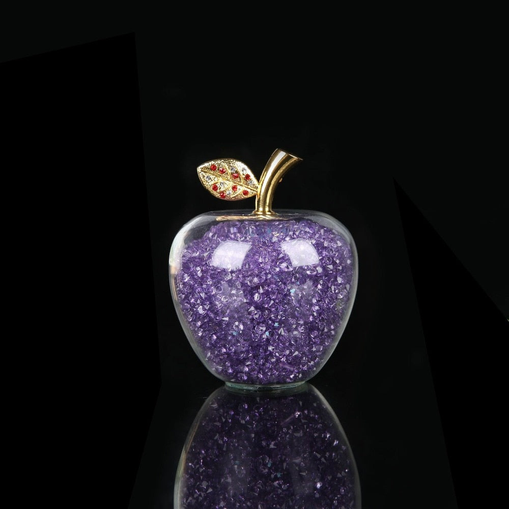 Sparkling crystal apple ornament with golden leaf by BROKLEN – view 12