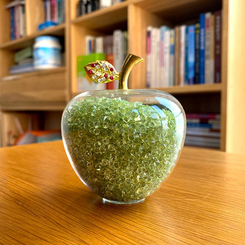 Sparkling crystal apple ornament with golden leaf by BROKLEN – view 2
