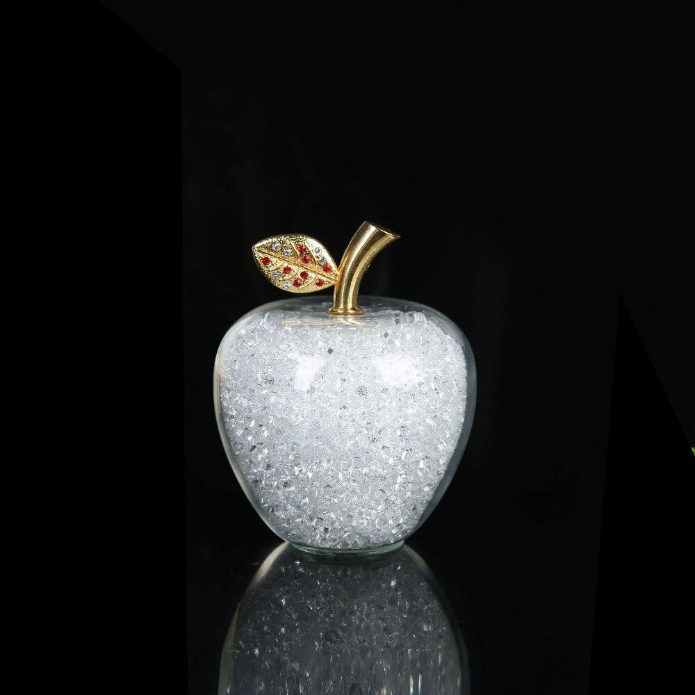 Sparkling crystal apple ornament with golden leaf by BROKLEN – view 11