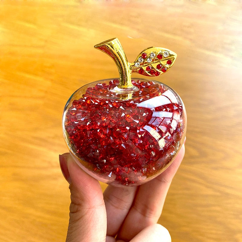 Sparkling crystal apple ornament with golden leaf by BROKLEN – view 6