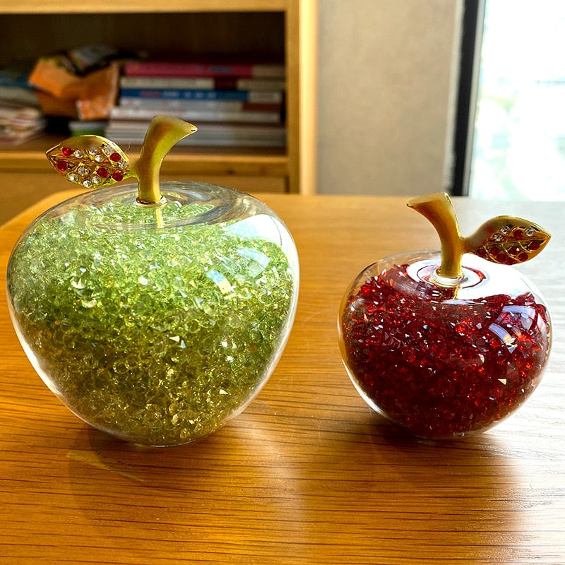 Sparkling crystal apple ornament with golden leaf by BROKLEN