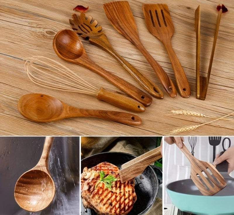 Seven piece natural wooden kitchen utensil set by BROKLEN – view 6