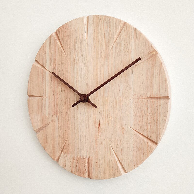 Scandinavian solid wood analogue wall clock with carved hour markers by BROKLEN – view 3