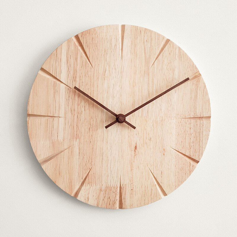 Scandinavian solid wood analogue wall clock with carved hour markers by BROKLEN – view 2