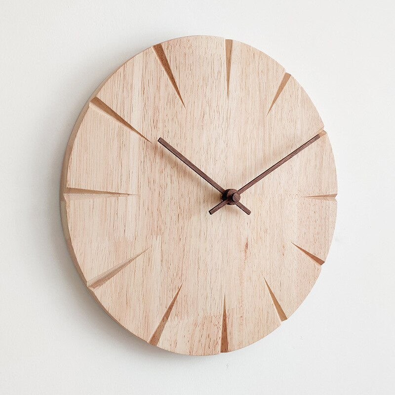 Scandinavian solid wood analogue wall clock with carved hour markers by BROKLEN – view 4