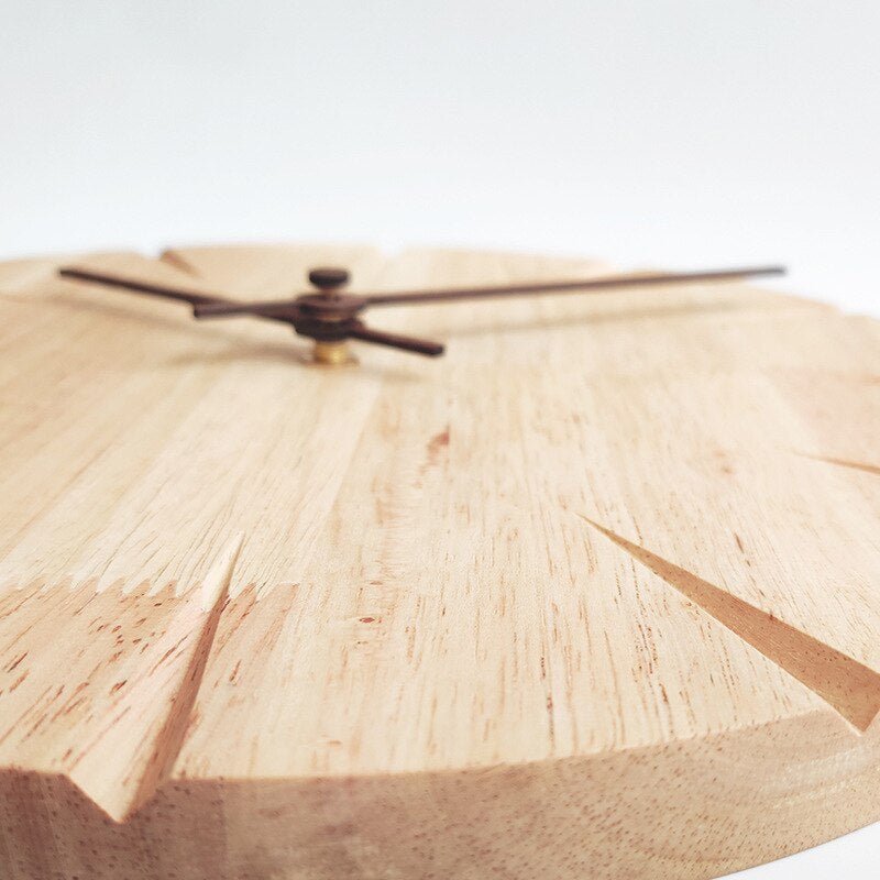 Scandinavian solid wood analogue wall clock with carved hour markers by BROKLEN – view 5